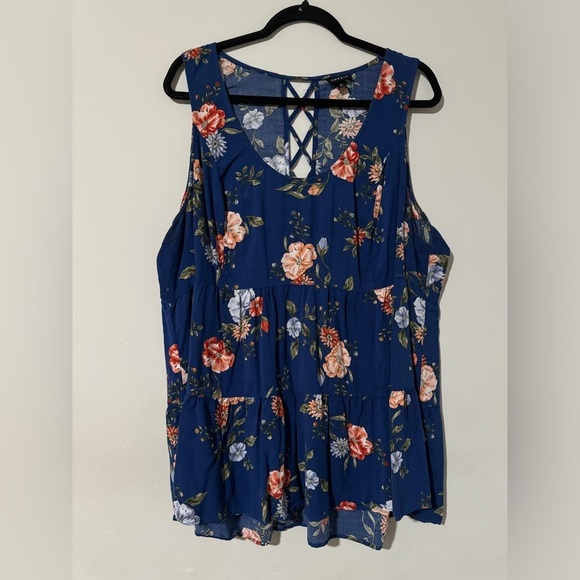torrid Tops - Torrid - Babydoll Blue Floral Challis Tiered Tunic blouse